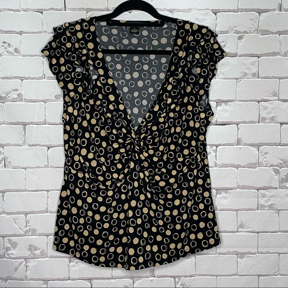 Olivia Page Ruffled Top Deep-V Black Tan 1X